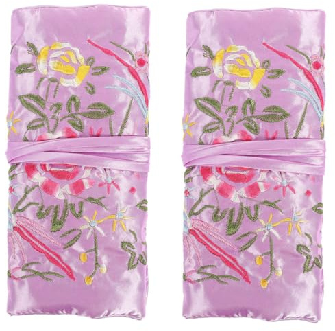 GALPADA Organizador de Joyas Enrollable de Viaje 2 Piezas Estuche Portátil de Satén Bordado Color Claro Bolsa Enrollable para Joyas Diseño Compacto para Anillos Pulseras y Collares