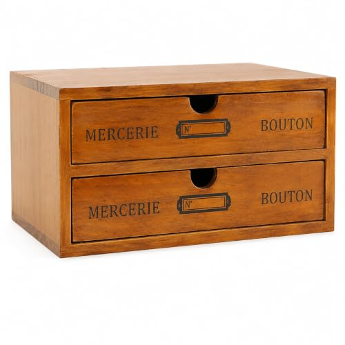 Schubladenbox Holz 24.5 x 17.5 x 12.5 cm Vintage Stil doppelschichtig stabile Aufbewahrung Schreibtisch Organizer für Büro Wohnzimmer Schlafzimmer Ordnung