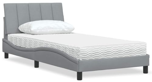 Mandloder Säng med madrass Hanko ljusgrå, 100 x 200 cm, tygöverdrag, komfortskummadrass, ribbotten, modern design, för vilsam sömn