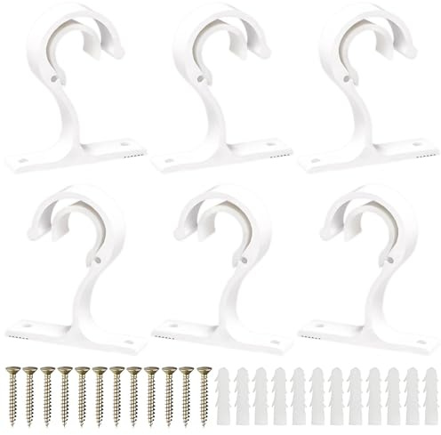 YSHODGU 6 Stück Gardinenstangen Halterung, 25-28mm Aluminiumlegierung Halter mit Schraube, für Verwendung an Decke Oder Wand（weiß）