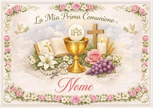 Cialda Topper Torta COMUNIONE PRIMA Calice personalizzabile nome e data 20x29cm (Fibra Vegetale, Rettangolare B 20x29)
