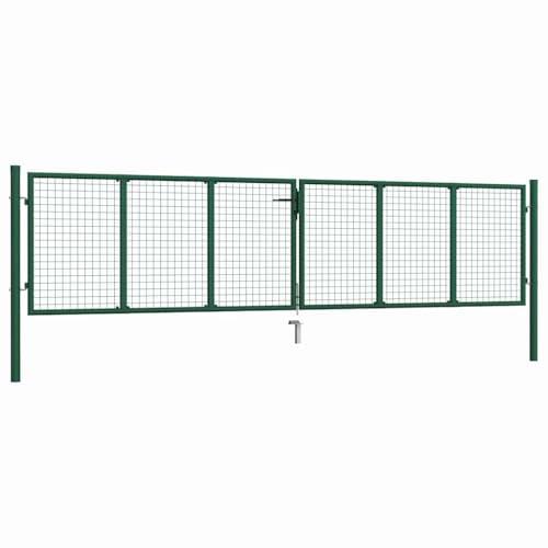 Green Steel Garden Barrier Gate 400x100 cm Mesh Fence Gate with Tempered Steel, Bolt Hinge, and 3 Keys