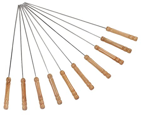 OPPWONG Kabobspett, 10 St Grillspett Trähandtag, BBQ Kabob-pinnar i Rostfritt Stål, Metallspett Återanvändbar Grill för Utomhusgrill, 11,8 Tum