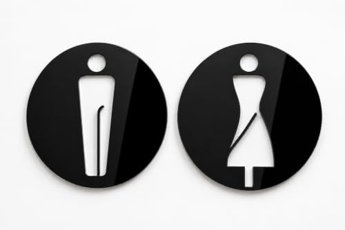 Panneau WC pictogramme homme femme cercle design moderne, forme circulaire, homme et femme, style moderne, signalisation salle de bain, finition brillante, autocollant