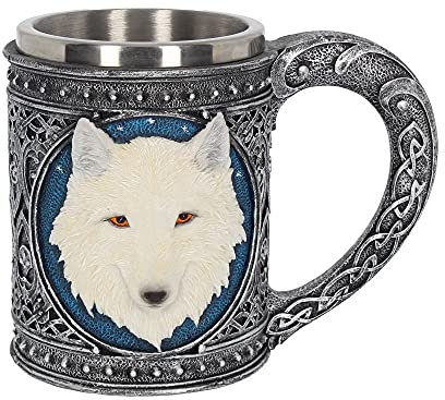 Nemesis Now U3091H7 Ghost Wolf Bierkrug, 16 cm, silberfarben, Harz mit Edelstahleinsatz