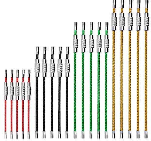 CNYMANY 20 pcs Metal Wire Keychains, 4 6 7.8 10 Cable Keyrings 2mm Key Rings Loops with Stainless Steel Connecter for Hiking Luggage ID Tags - Red, Yellow, Green, Black