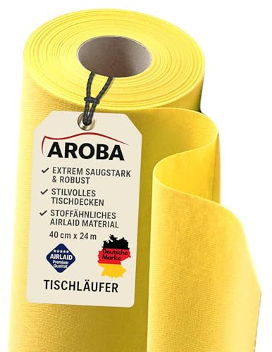 AROBA 1x Airlaid Tischläufer (Gelb, 40 cm x 24 m) - Stoffähnliche Tischläufer - Tischband Tischtuchrolle Tischdeko für Hotel Catering Geburtstag Restaurants Kommunion Taufe
