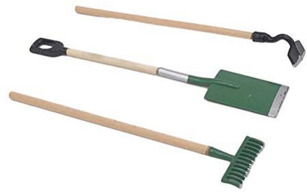 1:12 Scale Miniature Gardening Tools Set, Metal Spade Rake Hoe for Kids Pretend Play, Dollhouse Accessories, Lightweight Diy Craft Decoration