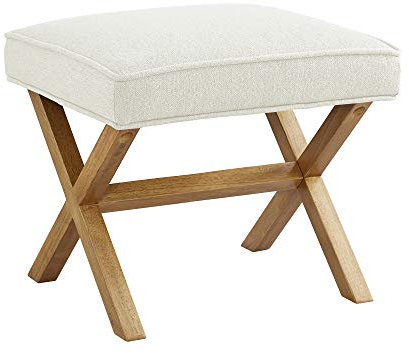 Amazon Basics Otomana Cuadrado tapizada y acolchada moderna, taburete, entrada, pasillo, sala de estar, lino, madera maciza, marfil, 45.7 x 50.8 x 45.7 cm