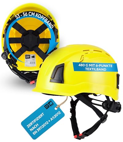 PRO FIT Arbeitsschutzhelm D!-Rock - Belüfteter Bauhelm mit Drehrad - 53-56 cm Kopfband - 30 mm Stecktaschenhalterung - Für die Baustelle