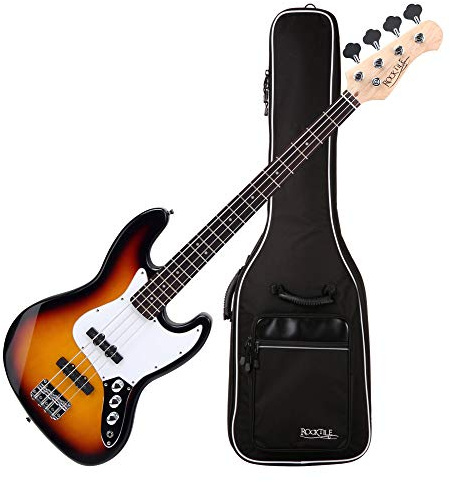 Rocktile Fatboy II SB E-Bass Sunburst Set inkl. Gigbag, Jazz-Style E-Bass | 2 Single Coil Tonabnehmer, 2 Volume-/1 Toneregler, Korpus: Linde, Hals: Ahorn (unbehandelt), Griffbrett: Palisander, 21 Bünde
