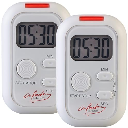 infactory Stoppuhr: 2er-Set Elektronischer Timer mit Ton-, Licht- und Vibrationsalarm (Timer Vibration, Eieruhr, Küchen)