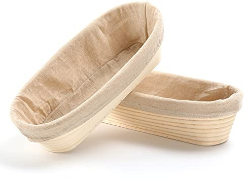 Cestino per la lievitazione del pane,2 pezzi, in rattan naturale, ovale banneton, per impasto di pane, pizza e pasticceria 29,5 cm