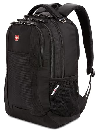 SWISSGEAR Cecil 18-Inch Laptop Backpack Fits 16-Inch Laptop, Travel Daypack with Organizer Pockets, Water Bottle Holders & Padded Straps – Black Hex