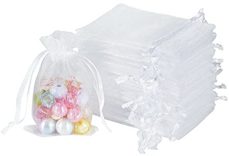 YQL Organzasäckchen Weiß 5X7cm, 100 Stücke Organza Säckchen Klein Mesh Organza Beutel für Schmuck Süßigkeiten Party Weihnachtsfest