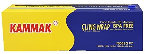 KAMMAK Snabbklippt plastfolie med skärare, påfyllningsbar mat-fastsättningsdispenser 30,48 cm (12 tum x 1 000 SQ FT)