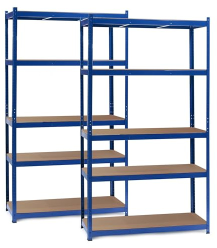 WilTec Jeu de 2X Étagère Charges Lourdes - 100 x 50 x 200 cm / 200 kg/Niveau - en Acier galvanisé - Couleur Bleue - Rayon de Stockage emboîtable avec 5 Niveaux