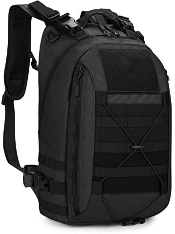 HUNTVP 15L Mini Rucksack Taktisch Wanderrucksack Molle Schultasche Wasserdicht Daypack Militärisch Schulrucksack Studenttasche Unitasche Sporttasche für Herren Damen Outdoor(15L-Schwarz)