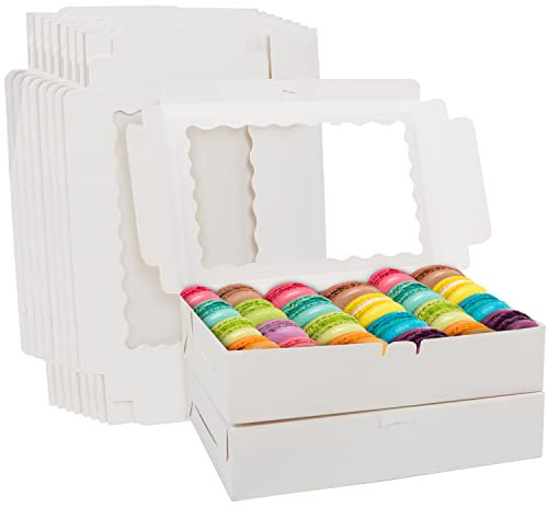 BELLE VOUS 10-er Pack Weiße Kraftpapier Cupcake Transportbox Karton mit Sichtfenster - 20,2 x 30,5 x 7 cm - Einwegverpackungsboxen - Für Kekse, Muffin, Torten, Pralinen Verpackung & Cupcake Box