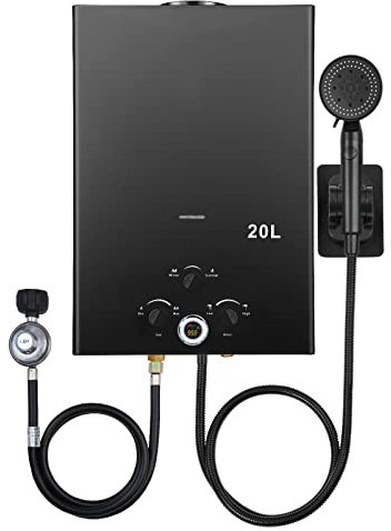 Tankless Water Heater 5.26GPM 20L Outdoor Portable GasHot Water Heater Instant Propane Water Heater with Digital Display Multi-Protection for Camping Trips Boat Cabins
