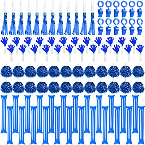 96 Stück Geräuschmacher inklusive 24 Handklatschen, 24 Cheerleading-Pompons mit Griff, 24 Donnerstäbchen, Cheer-Sticks, 12 Squawker-Hörnern für Sportveranstaltungen, Partygeschenke (blau)