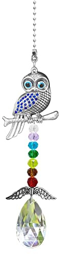 Blue Evil Eye Crystal Owl Sun Catchers with Wings for Windows, Hanging Drop Prism Car Interior Accessories Suncatcher for Women and Men