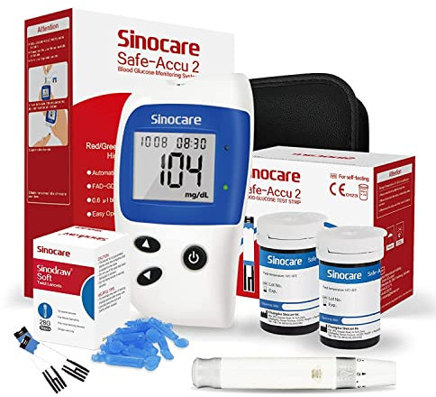 Sinocare Misuratore Glicemia Glucometro, 50 Strisce Reattive e 50 Lancette Facile da Maneggiare, Adatto per il Diabete di Tipo 1&2 e Diabete Gestazionale, Monitoraggio Quotidiano della Glicemia