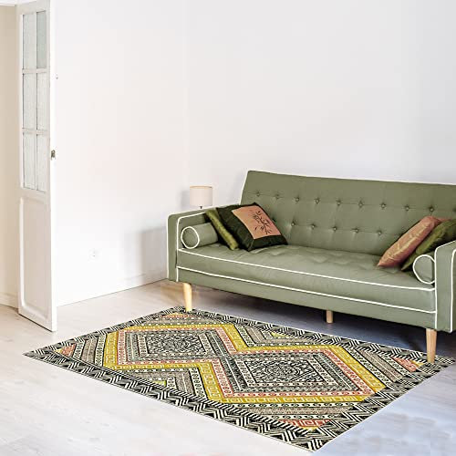CASAVANI Handblockbedruckter Boho-Teppich, handgefertigt, marokkanischer Quasten-Teppich, Baumwolle, leicht waschbar, Bodenteppich für Fußmatte, Eingangsbereich 120 x 240 cm (4 x 8 Fuß)