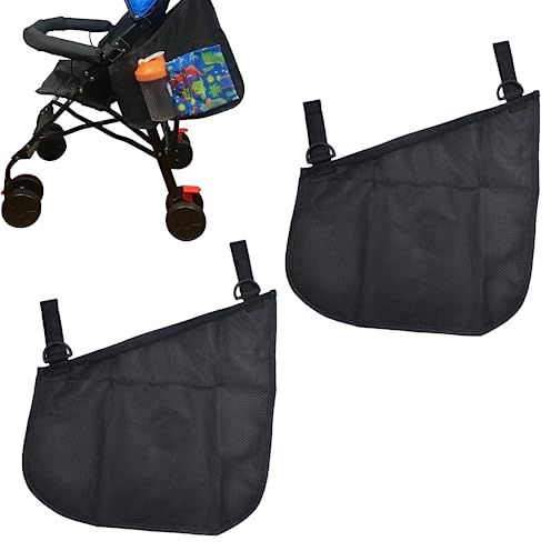 2Pack Universal Baby Stroller Side Sling Mesh Cargo Net and Organizer,Black