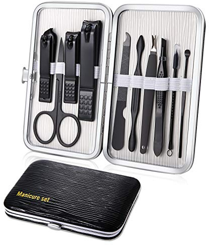 Maniküre Set 10-teiliges, Pediküre Kit Nagel Schere Nagelpflege Nagelknipser Kit, Nagelset Nageletui Nagelknipser Kit Reise Beauty Kit (Schwarz Weiß)