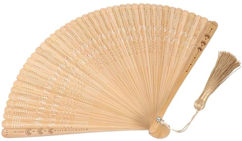 Warmhm Bambus Handfächer, Faltbare Handfächer Fächer Stoff Chinesischer Handfächer Faltventilator Deko Holz Handheld Folding Fans Damen Tanzfans für Hochzeit Aufführung Tanz Deko