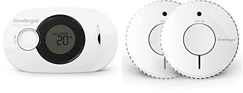 Fireangel FA3322 Digital CO Alarm with 10 Year Sealed For Life Battery & Optical Smoke Alarm with 10 Year Sealed For Life Battery, FA6620-R-T2 - Twin Pack, White