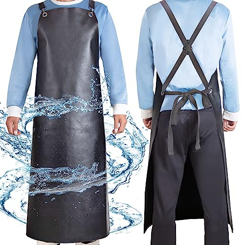 SHEOMERN Delantal de goma impermeable, 48 XL antidesgarro, delantal de carnicero, delantal de vinilo ajustable de alta resistencia, delantal para lavavajillas para lavar platos, carnicero, trabajo de