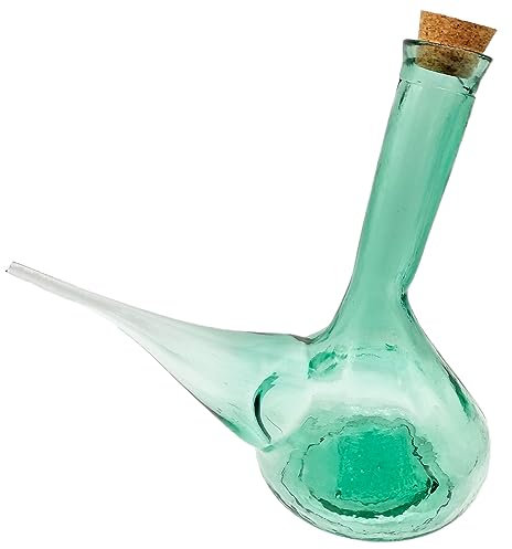 Tradineur - Porrón de vidrio con tapón de corcho, beber vino, diseño tradicional, jarra elegante, resistente, regalo original - 1 litro