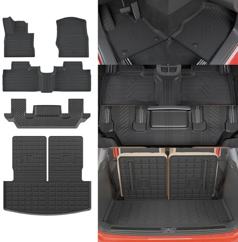Thinzyou Floor Mats Compatible with 2020-2023 Ford Explorer Trunk Mat Cargo Liner Seat Back Cover Protector TPE Trunk Liner 6 Seat 2022 Explorer Accessories (Trunk Mat with Backrest Mats+Floor Mats)