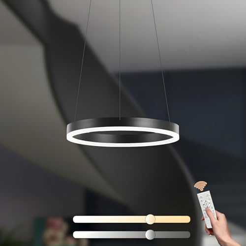 YYUTLUO Moderner DIY-Kreis-LED-Kronleuchter | 1 Schwarz Goldringe:40cm=23W| LED-Pendelleuchte aus Metall+Acryl |2,4 G Dimmbare Fernbedienung | Runde Decken-Hängelampe Wohnzimmer Schlafzimmer Esszimmer