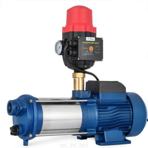 vinnyooc 230V 2500W Pompe à Eau, Pompe Centrifuge en Acier Inoxydable 2850 tr/min, Pompe de Jardin avec Pressostat Débit 66,7 l/min l'pour Arrosage des Fermes, l'arrosage des étangs