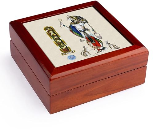 3dRose Bast Egyptian Cat Goddess Pagan Art Jewelry Box 7 x 7 inch with 4 inch tile