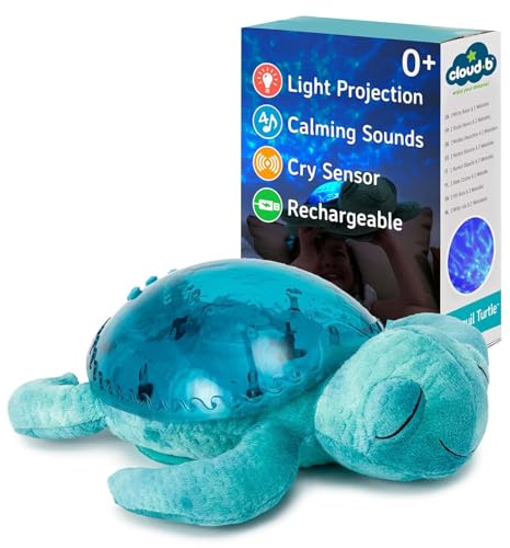 Cloud b Musikalisk nattlampa med sköldpaddsljus | Nattljus för baby ocean projektor med lugnande ljud | uppladdningsbar och miljövänlig | Tranquil Turtle Aqua