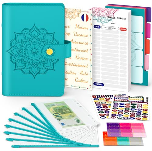 Classeur Budget Francais A6 Enveloppe Budget Planner Francais, Carnet Budget avec Pochette Budget Enveloppe, Organisateur Planificateur Agenda Budget, Carnet Economie Argent, De Aocii (bleu)
