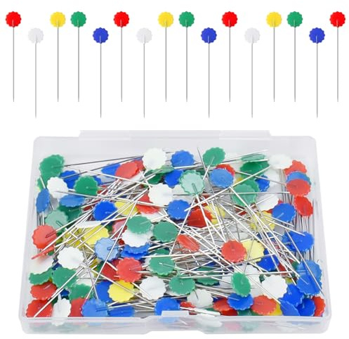 KBNIAN 400 Stück Stecknadeln mit Kopf 53mm Bunte Stecknadeln Edelstahl Quiltnadeln Flachkopf-Quiltnadeln für Nähen Säumen Craft,Schmuck, DIY, Handwerk | Flachkopf-Quiltnadeln für Nähen Säumen Craft,Schmuck, DIY, Handwerk