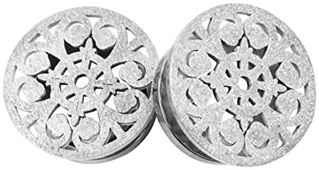 BCughia Edelstahl Flesh Tunnel 10mm Tunnel Für Ohren Matt Blume Muster Ohr Plug Set, 2 Stück