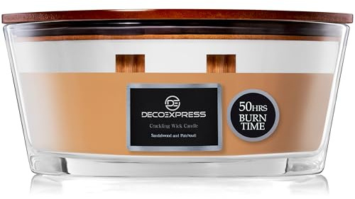 DECO EXPRESS Duftkerze im Glas mit 2 Knisterndem Docht, Elegante Duft Kerzen Bis zu 50 Stunden Lange Brenndauer, Schlafzimmer Deko Geschenke für Valentinstag und Muttertag (Sandelholz und Patchouli)