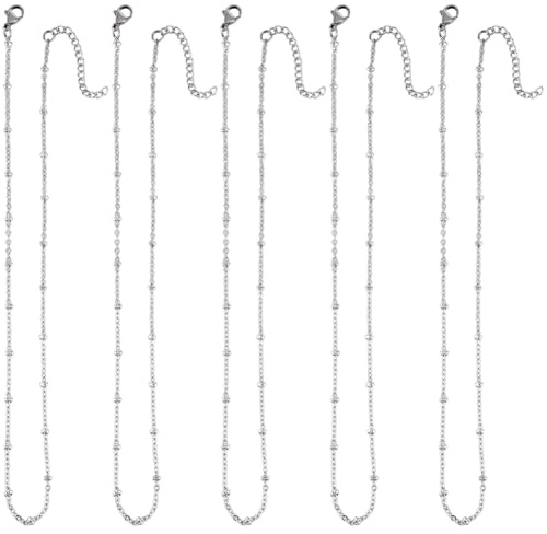SUNNYCLUE 12pcs 16 Inch/ 0.4m 1.5mm Stainless Steel Satellite Chain Silver Necklace Chains Satellite Beaded Lobster Claw Clasps Chain Necklaces Bulk for jewellery Making Supplies Women Adult Diy Cra