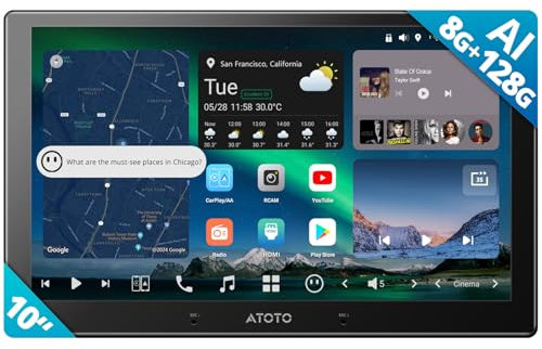 ATOTOZONE X10G211E 10.1 Android Double Din Car Stereo, 8+128G, 4G LTE,Wireless Carplay & Android Auto, AI Voice Assistant, GPS Tracking, Dual Microphone & BT & Cam Input, 36B-EQ,HDMI Input