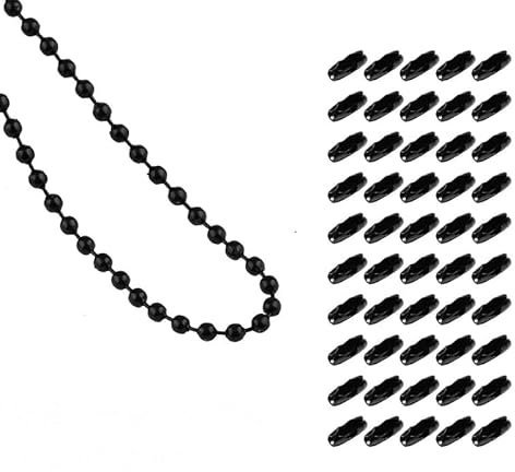 10M Black Roller Chain,Beaded Pull Chain,Ball Bead Chain With 50 Matching Connectors,Blind Chain,Ball Roller Chain for Hanging Craft,Jewelry,Necklaces,Bracelets(Hole Diameter 2.4mm)