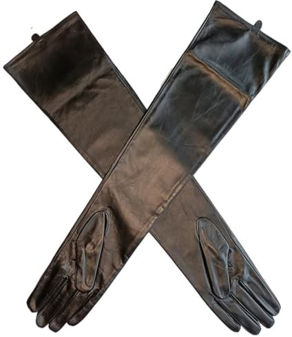 Lange schwarze Damen-Opern-Abendhandschuhe aus Schaffell-Leder, Dünnes Futter, L(8.0)