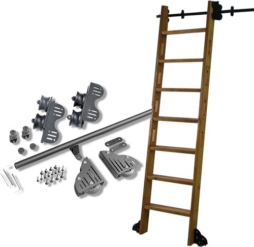 XNZJHPP Einziehbare Rollleiter-Hardware für Bibliothek (Keine Leiter), 3,3 Fuß bis 20 Fuß runde Mobile Leiterschienen, für Zuhause/Innenraum/Loft (6.6ft/200cm Track Kit)