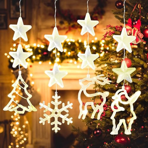Light1 4er Set LED Weihnachtsbeleuchtung, Saugnapf weihnachtsdeko fenster, Weihnachtsbeleuchtung Fenster mit Timer, Warmweiß Lichtervorhang mit Saugnäpfe, Indoor Batteriebetrieben,für Weihnachtsdeko