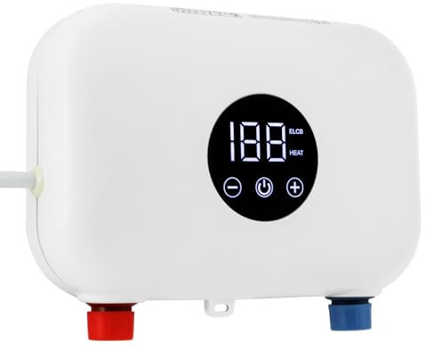 Chauffe-eau électrique sans réservoir - Mini chauffe-eau instantané - 5500 W - 30 à 55 °C - Affichage numérique de la température - Blanc